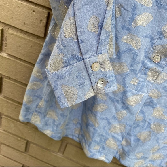 FINLEY Mandarin Collar Gold Leaf Jacquard Long Sleeve Shirt Size Medium - Picture 4 of 9